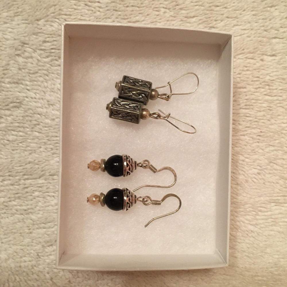 Two pairs of Celtic knot design earrings